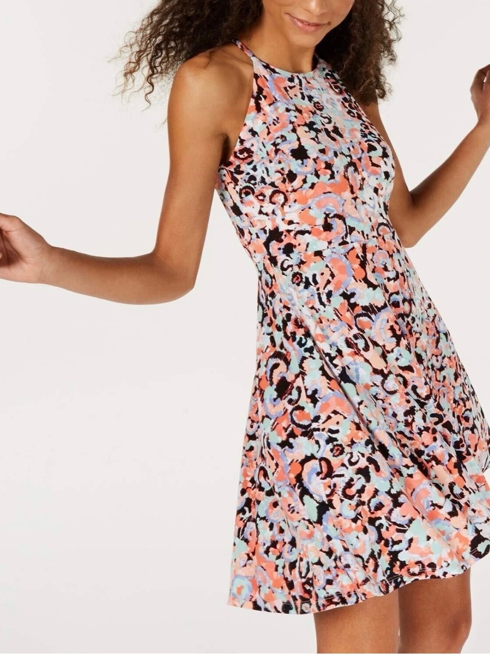 Bar III Painterly Halter Mini Dress Multicolor Leopard Print NWT Xsmall Women’s